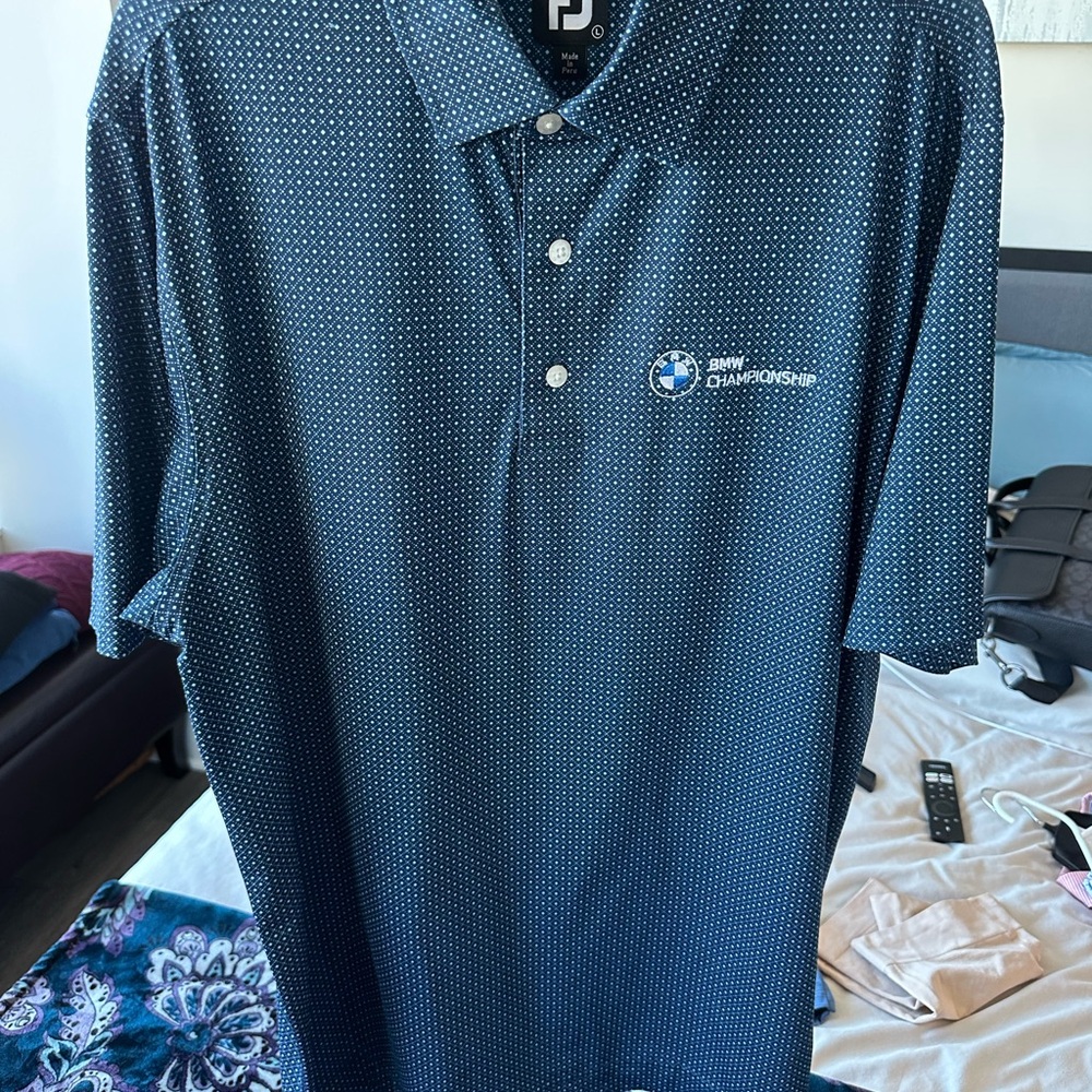 Men’s L FootJoy BMW Championship Navy Patterned Polo